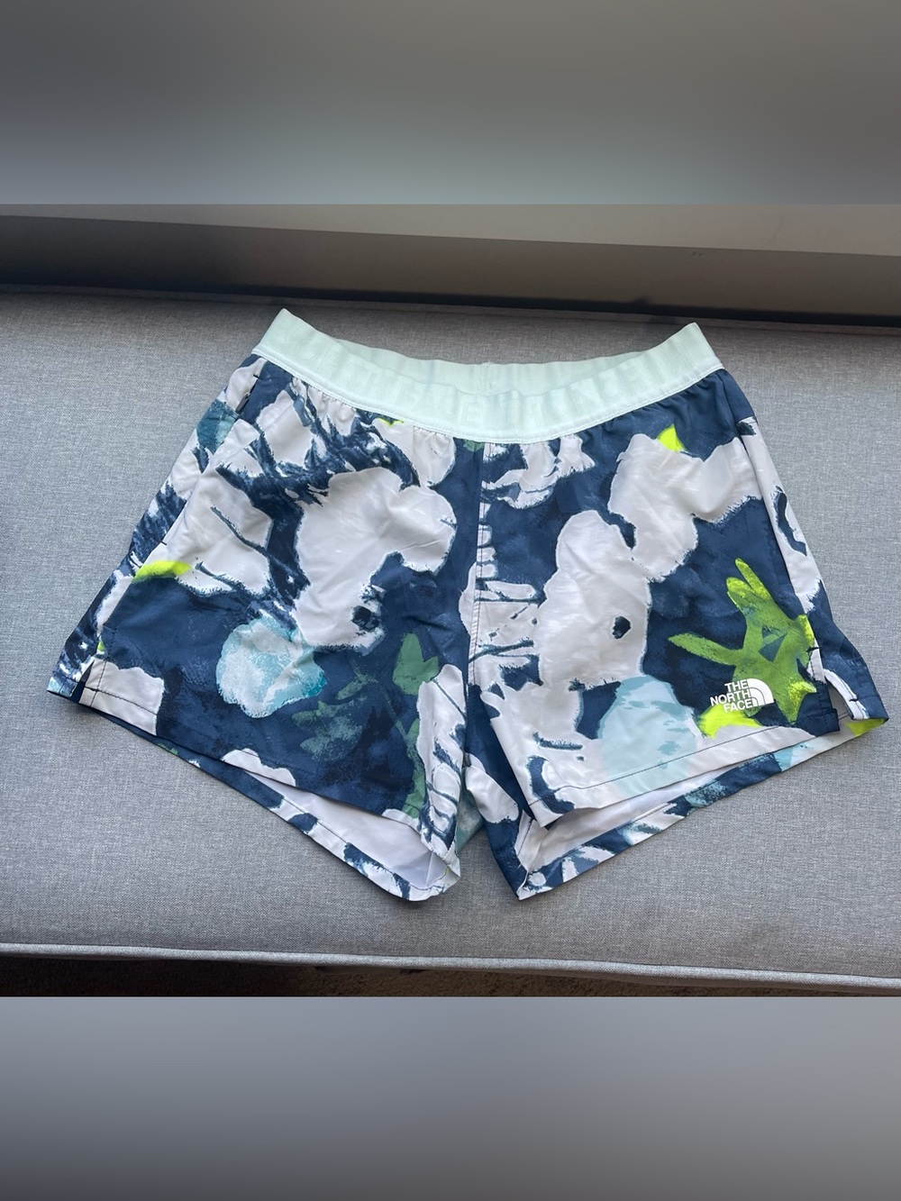 The North Face Women's Floral Athletic Shorts - Navy, White & Lime Accents